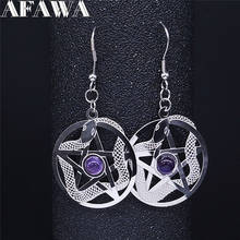 Witchcraft Pentagram Snake Stainless Steel Natural Purple Crystal AFAWA Silver Color Dangle Earrings Jewelry pendientes EXS02 2024 - buy cheap