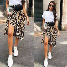 New Sexy Leopard Skirt Women Casual Asymmetrical Split Skirt Leopard Print High Waist Party Skirt Lady Fashion Casual Skirt 2024 - buy cheap