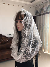 White Women's Catholic Veil Head Cover Jerusalem Muslim Mass Lace Elegant Floral Mantilla vela Voile Noir Dentelle Veil Church 2024 - buy cheap