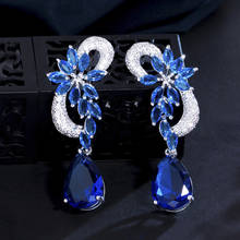 ThreeGraces Elegant Royal Blue Stone Brinco Cubic Zirconia Teardrop Brincos de Cristal Longos vestidos de Noiva Para Casamento Jóias ER005 2024 - compre barato