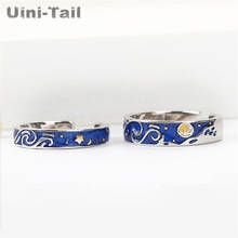 Uini-tail anel 925 de prata esterlina, casal estrelado van gogh, anel de abertura fashion simples romântico céu estrelado, alta qualidade, venda imperdível 2024 - compre barato