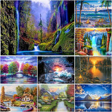 Pintura de paisagem de cascata 5d, faça você mesmo, completo, redondo, strass, bordado, ponto cruz, mosaico, arte de parede, decoração de casa 2024 - compre barato