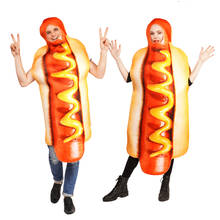 Hotdog Costume Fancy Dress Food Couples Costumes Halloween For Adults Funny Cosplay Men Hot Dog Jumpsuit 2024 - buy cheap