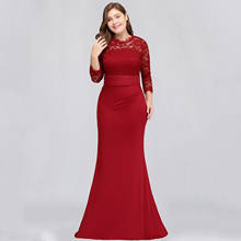 Venda plus size vermelho vestidos de dama de honra das mulheres manga longa sereia outono estiramento rendas vestidos de noite festa robe noivado 2024 - compre barato