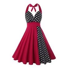 Sexy Summer Dress VD1352 50s 60s Halter Polka Dot Backless Cotton Swing Vintage Dress Black Red Women Dress Plus Size 2024 - buy cheap