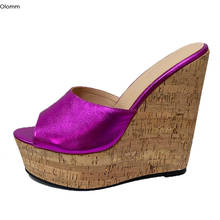 Olomm-Sandalias de plataforma para mujer, zapatos de tacón alto con cuñas sexys, Punta abierta, color fucsia, azul y rojo, para fiesta, talla grande de EE. UU. 5-20 2024 - compra barato