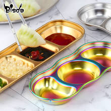 Plato de acero inoxidable para condimentos, vajilla rectangular de 3/4 secciones con tuerca dorada, juego de bandeja para mezclar frutas, dulces y postres, 1 unidad 2024 - compra barato