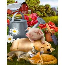 Moldura para tema de porco gato/cachorro, pintura por números de animais, faça você mesmo, decoração para parede, arte, pintada à mão 2024 - compre barato