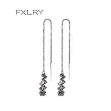 FXLRY Fashion Up and Down Zig Zag Ear Cuff with Long Dropping Chains Cubic Zirconia Earrings For Women Jewelry 2024 - buy cheap