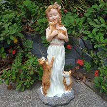Pastoral Cute Cat Fairy Girl Resin Statues Garden Villa Home Landscape Figurines Crafts Courtyard Outdoor Accessories Decoration 2024 - buy cheap