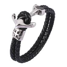 Retro aço inoxidável cruz âncora pulseira de couro tecido masculino vintage trançado pulseiras pulseiras presente jóias moda masculina sp0479 2024 - compre barato