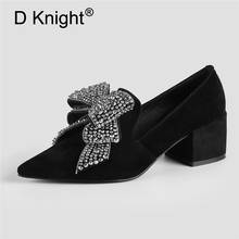 Plus Size 34-40 Pumps Women Shoes Sexy Crystal Bow Office Ladies High Heels Work Shoes Black Bling Slip On Female Pumps Footwear 2024 - buy cheap