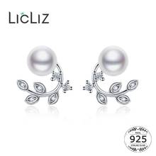 LicLiz New 925 Sterling Silver Simulated Pearl Stud Earrings for Women Zircon Diamond Leaf Earring Dating Jewelry LE0620 2024 - buy cheap
