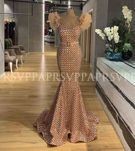 Real Sample Long Evening Dresses 2021 Glitter Mermaid V-neck Sequin Arabic Women Dubai Party Gold Formal Gowns 2024 - buy cheap