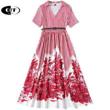 Designer Runway Red Stripe Midi Long Dresses For Women Summer Traf Vintage Printed Short Sleeve V-neck Party Lady Dress Femme 2024 - buy cheap