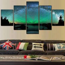 Canvas Wall Art Home Decor Poster Framework Print Painting 5 Panel Aurora Borealis Over Winter Lake Nature Landscape Picture 2024 - buy cheap