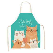 Kitchen Apron Cute Cartoon Cat Printed Sleeveless Cotton Linen Aprons for Men Women Home Cleaning Tools  baking accessories 2024 - купить недорого