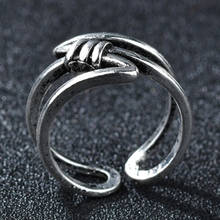 Prata moda nó design ajustável tamanho feminino anel clássico oco nó casamento bandas vintage jóias menina masculino anéis 2024 - compre barato