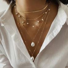 Kymyad Multilayer Necklace Women Link Chain Statement Necklace Simulated Pearl Crystal Pendant Necklaces For Women Luxury Collar 2024 - buy cheap
