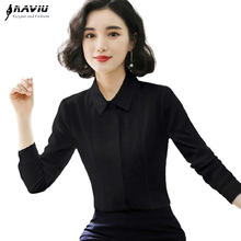 Блузка женская шифоновая плиссированная с длинным рукавом, Модная элегантная деловая офисная рубашка для работы, черный цвет, весна 2020 2024 - купить недорого