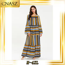 Женское турецкое платье Abaya из 2019 хлопка, модное удобное платье большого размера в тонкую полоску 2024 - купить недорого