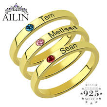 Ailin 3x925 anel de prata esterlina feminino, 18k banhado a ouro, nome personalizado, anéis de pedras preciosas, presente de mãe, joia personalizada 2020 2024 - compre barato