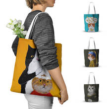 New Women Funny Cat Canvas Bag Cute Art Retro Tote Bag Large Capacity Girl Street Handbag Reusable ECO Shopping Bag Grocery Bag 2024 - buy cheap