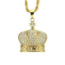 Hip Hop Rhinestones Paved Bling Iced Out Gold King Crown Pendants Necklace for Men Rapper Jewelry Drop Shipping 2024 - buy cheap