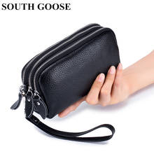 SOUTH GOOSE Genuine Leather Women Wallets Large Three Layers Zipper Long Clutch Bag Phone Pouch Female Wrist Bag Coin Purses 2024 - buy cheap