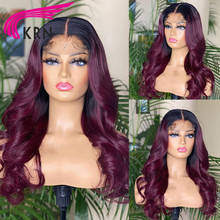 Dark 99j color lace Front Human Hair Wigs Wavy PrePlucked Remy Brazilian Lace Frontal Wigs 180 density Dark Red Human Hair Wigs 2024 - buy cheap