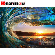 Kexinzu pintura completa em 5d, faça você mesmo, quadrado, redondo, diamante, "mar, cachoeira,", ponto cruz 3d, mosaico, pintura de diamante, presente x1 2024 - compre barato