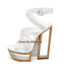 Fretwork Heels Fashion Shoes Green Sandals Woman Platform Heels Cool 16cm Square Heel Cut Outs Ankle Buckles Peep Toe High Heels 2024 - buy cheap