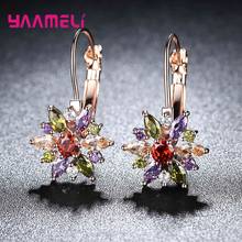 Trendy Colorful Crystal Leaves Inlaid Rhinestone Flower Golden 925 Sterling Silver Drop Earrings For Women Wedding Party Jewelry 2024 - buy cheap