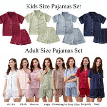 Conjunto de pijama de cetim 2 peças conjunto de pijamas de manga curta terno feminino pijamas sleepwear lazer crianças pijamas de seda conjunto 2024 - compre barato