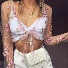 Women Blouse Summer See-through Long Sleeve Sheer Mesh Fishnet Shirt Ladies Tops Blouse Tee Tops Blouses 2019 Floral Women Shirt 2024 - buy cheap
