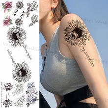 Black Sunflower Temporary Tattoos For Women Men Realistic Rose Flower Lotus Fake Tattoo Sticker Line Art Sexy Arm Body Tatoos 2024 - buy cheap