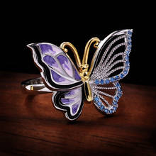 Colorido borboleta festa anel arco oco para fora cristal esmalte noivado anéis de casamento para menina moda jóias presentes atacado 2024 - compre barato
