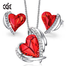 CDE-Conjunto de joyería de cristal con forma de corazón para mujer, Gargantilla con alas, collar, pendientes de tuerca, regalo único de Navidad 2024 - compra barato