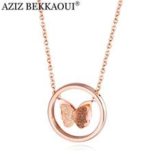 AZIZ BEKKAOUI Fashion Design Butterfly Circle Pendant Necklace Women DIY Letter Logo Stainless Steel Necklaces Fashion Jewelry 2024 - buy cheap