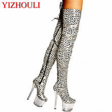 Sexy 20cm leopard print leather knee-high heels, 8-inch platform thigh-high thigh-high motorcycle boots 2024 - buy cheap