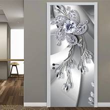Pegatina de puerta de flor de diamante con textura de Metal 3D moderna, arte abstracto, Mural, papel tapiz, Pvc, autoadhesivo, impermeable, póster de puerta 2024 - compra barato
