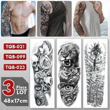 Tatuagem temporária à prova d'água com manga de braço grande 3 tamanhos leão olhos adesivo pombos relógio corpo arte falso mulheres homens 2024 - compre barato
