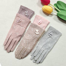 Women Summer Thin Cotton Print Full Finger Beaded Bowknot Cycling Non-slip Breathable Sunscreen Touch Screen Driving Gloves 2024 - buy cheap