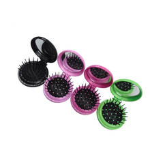 1 Pcs Girls Portable Mini Folding Massage Comb Airbag Massage Round Travel Hair brush With Mirror Cute Anti-static Rainbow Comb 2024 - buy cheap