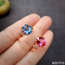 KJJEAXCMY-Anillo de Plata de Ley 925 con incrustaciones de Topacio azul Natural, joyería de boutique, anillo de topacio Rosa femenino, detección popular 2024 - compra barato