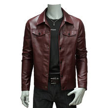 Mcikkny jaqueta de couro de motociclista masculina, de couro sintético com gola virada para baixo, casaco para homens 2024 - compre barato