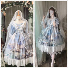 Vestido de princesa de fiesta de té de lolita, vestido retro de encaje con lazo, suave, estampado victoriano, kawaii, gótico, lolita op 2024 - compra barato