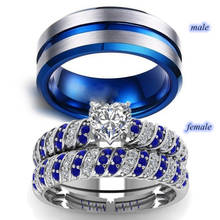 Fashion Jewelry Couple Ring Simple Stainless Steel Men Ring Elegant Blue/White Heart Zircon Women Rings Set Engagement Gift 2024 - buy cheap