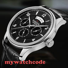 42mm Parnis Black Dial Sapphire Glass 26 Jewels Miyota 9100 Automatic Date Week Multifunction Mens Watch Leather Strap P535 2024 - buy cheap