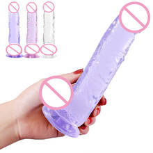 Vibrador de cristal macio adulto estimulação anal pau vibrador realista com ventosa forte grande pênis vibradores sexo brinquedos para mulher 2024 - compre barato